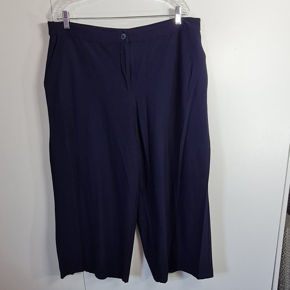 Eileen Fisher Navy Blue Cropped Wide Leg Pants Size 18
